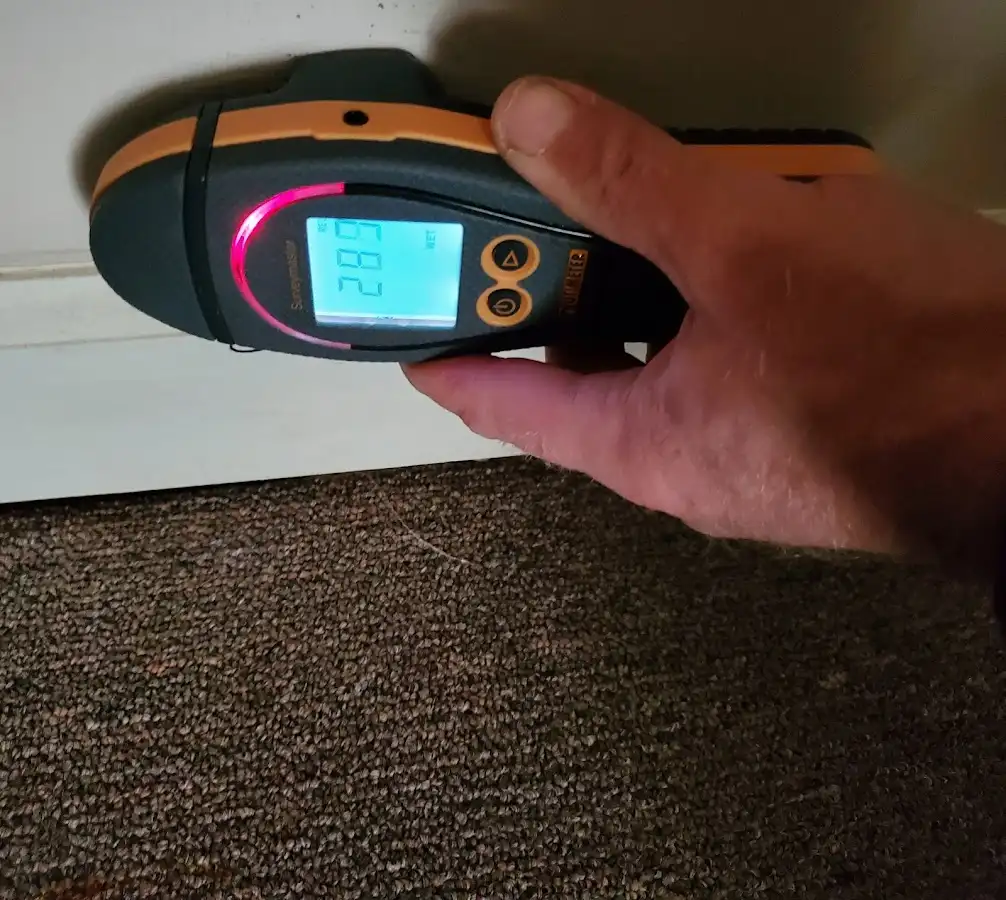 Moisture detection at baseboard during Sewage Cleanup & Sanitation in Lynchburg, Moore County